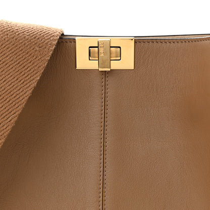 Fendi Vitello Seta Glazed Fabric FF 1974 Medium Peekaboo X-Lite Sand Mogano Panna 8 of 11