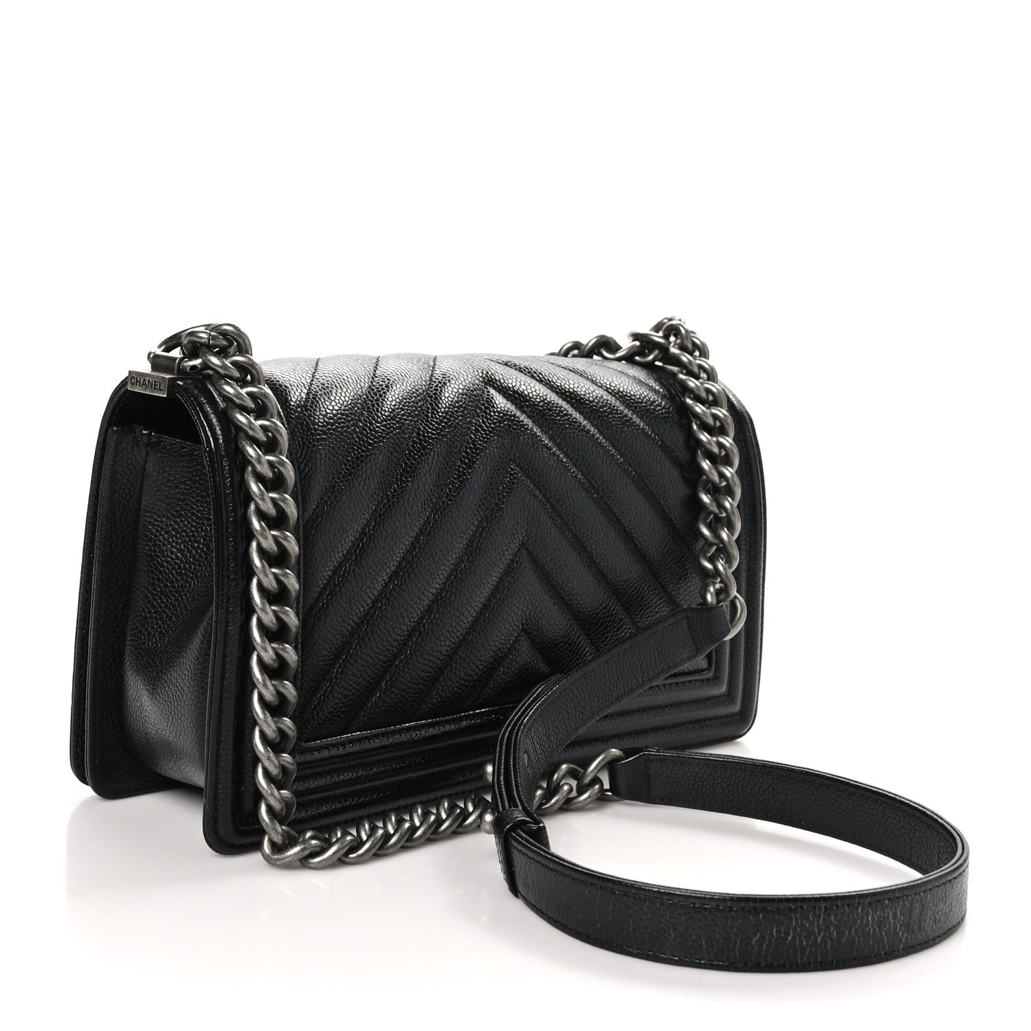 Chanel Caviar Chevron Quilted Medium Boy Flap Black 3 of 11