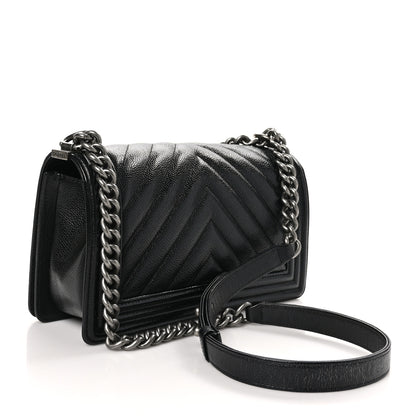 Chanel Caviar Chevron Quilted Medium Boy Flap Black 3 of 11