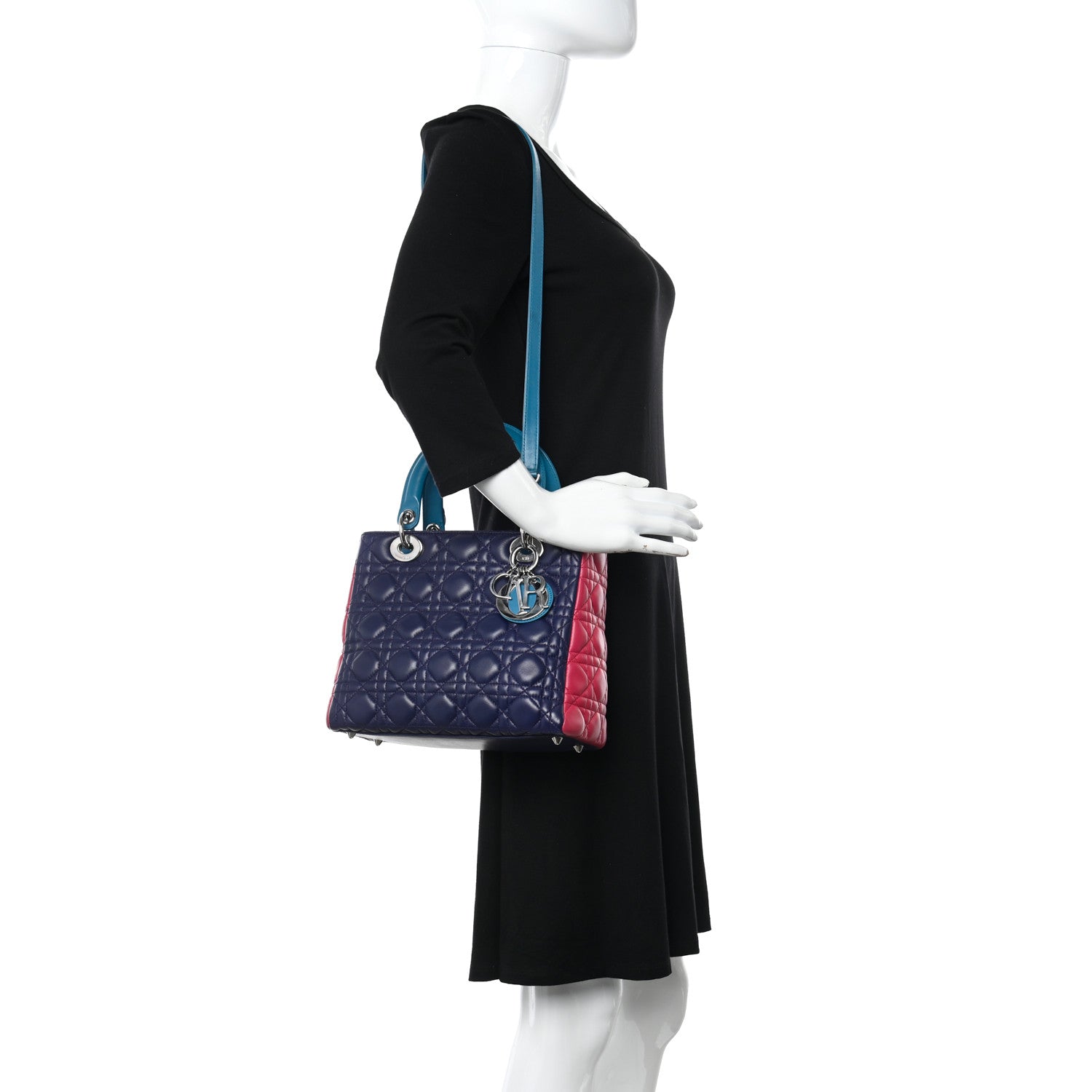 Christian Dior Lambskin Cannage Medium Tri-Color Lady Dior Sapphire Fuchsia Turquoise 2 of 13