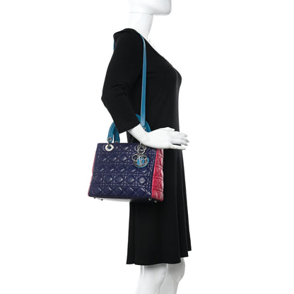 Christian Dior Lambskin Cannage Medium Tri-Color Lady Dior Sapphire Fuchsia Turquoise 2 of 13