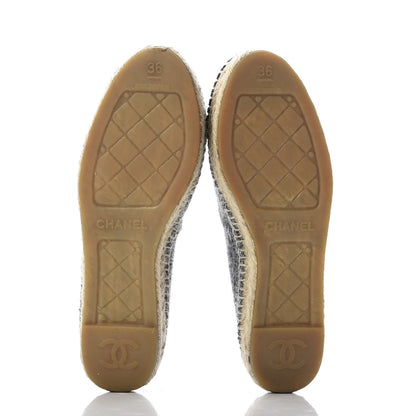 Chanel Tweed Velvet CC Espadrilles 36 Grey Black 5 of 10
