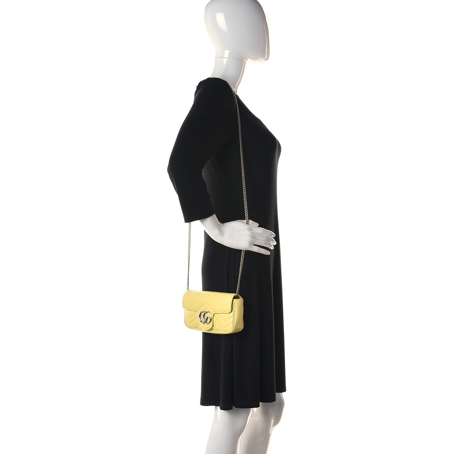 Gucci Calfskin Matelasse Super Mini GG Marmont Shoulder Bag Banana 2 of 9