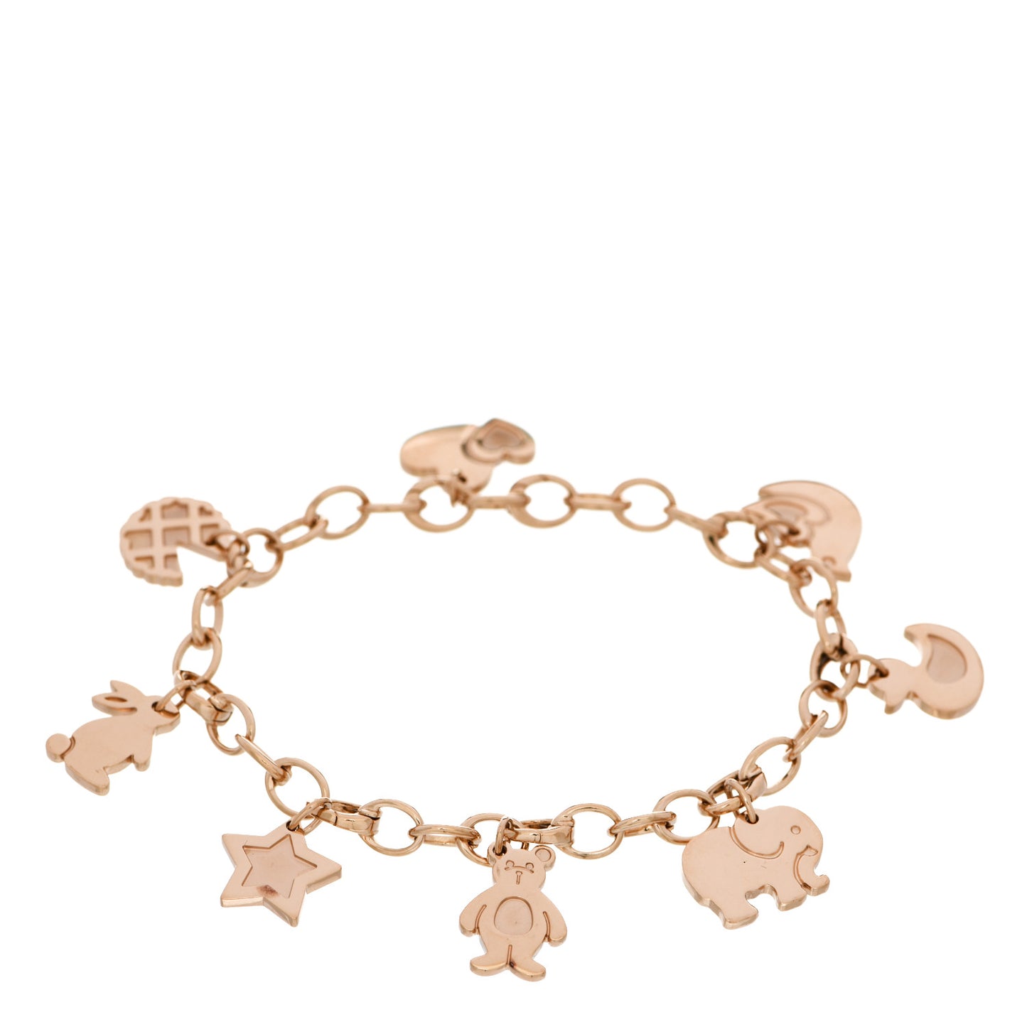 18K Rose Gold Clasping Link 8 Charm Bracelet
