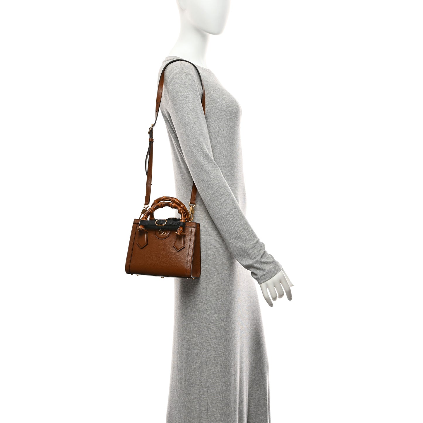 Textured Dollar Calfskin Web Mini Diana Tote Bag Cuir Black