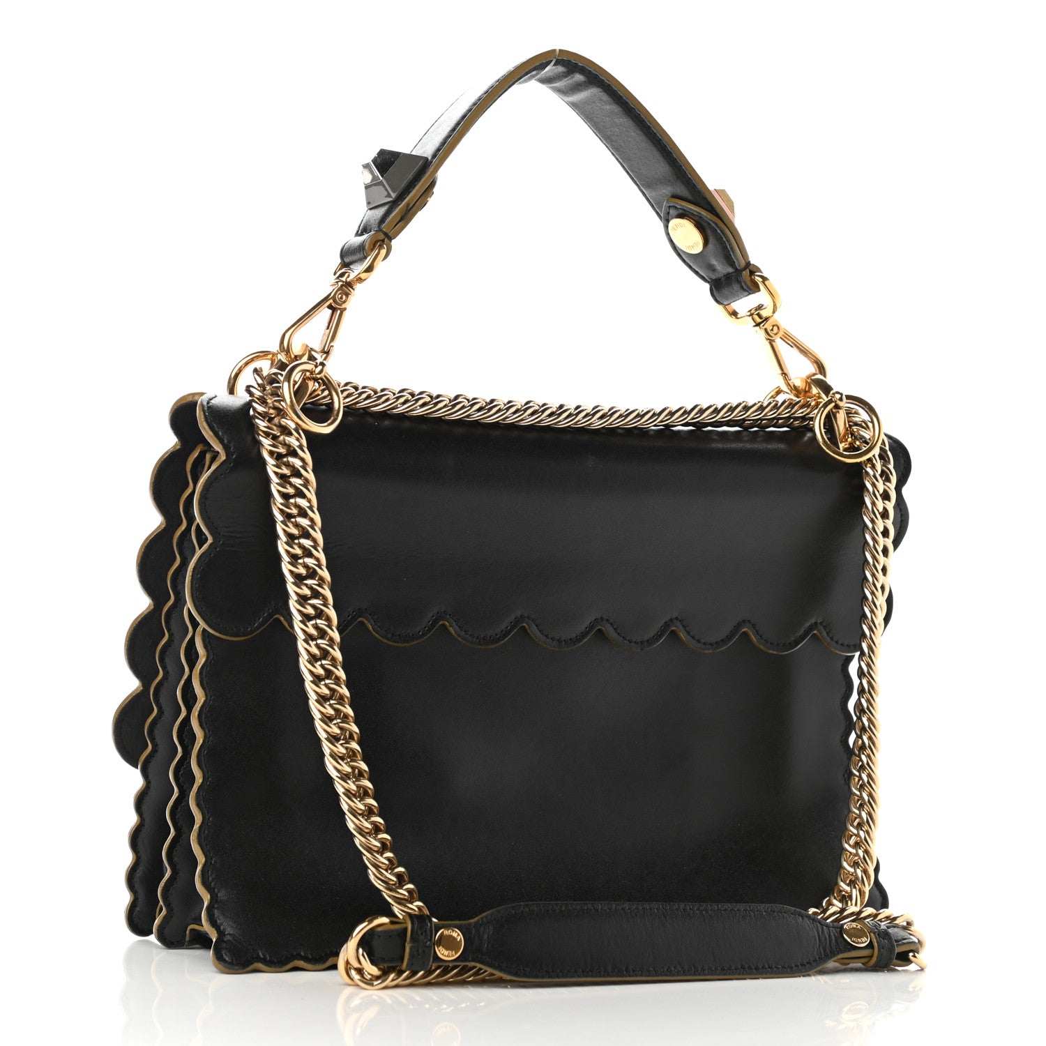 Fendi Vitello Liberty Scalloped Studded Kan I Shoulder Bag Black 3 of 10
