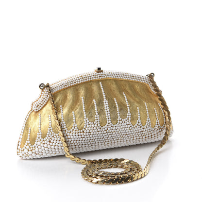 Judith Leiber Metallic Beaded Clutch Gold White 3 of 11