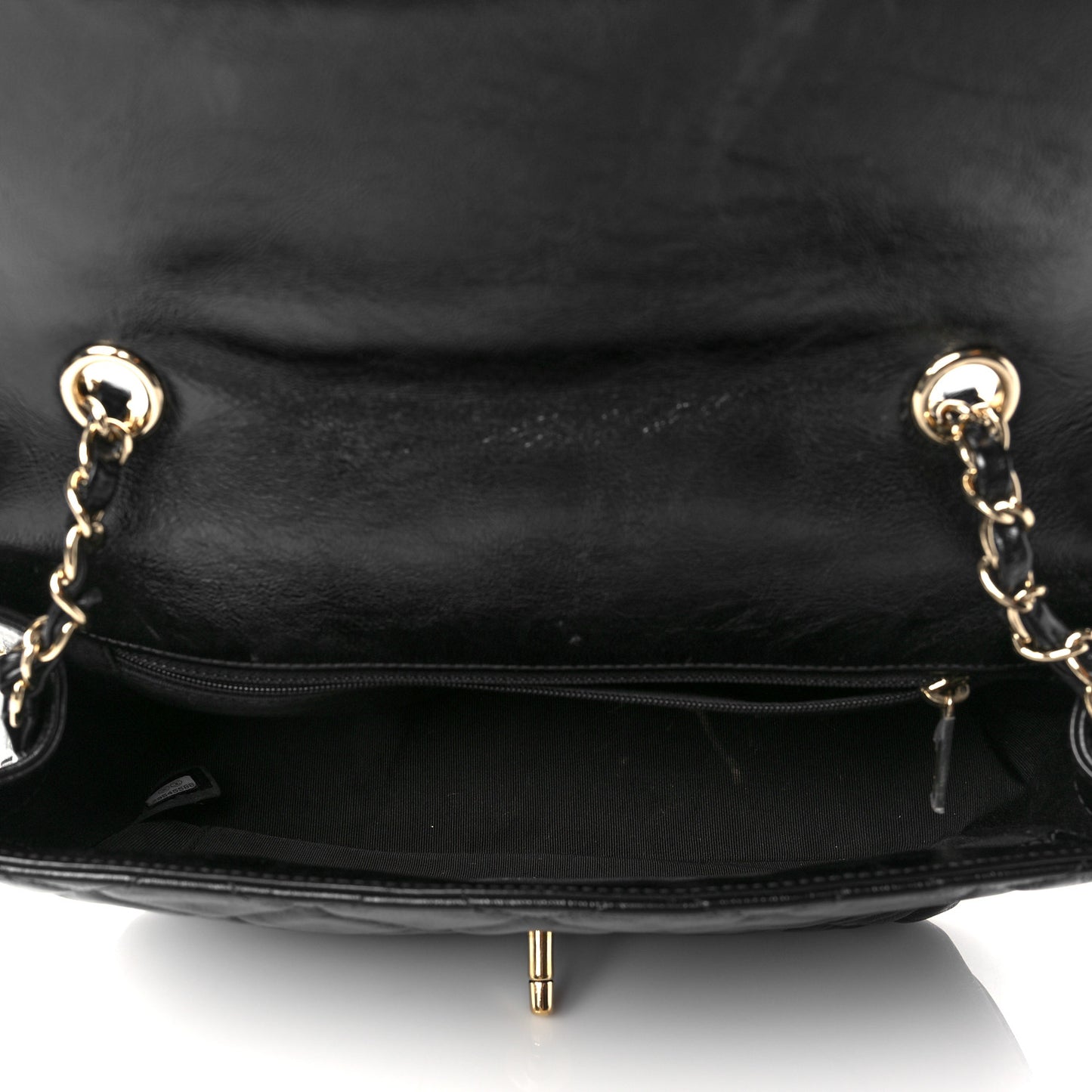 Crumpled Glazed Lambskin Quilted Small Flap Black