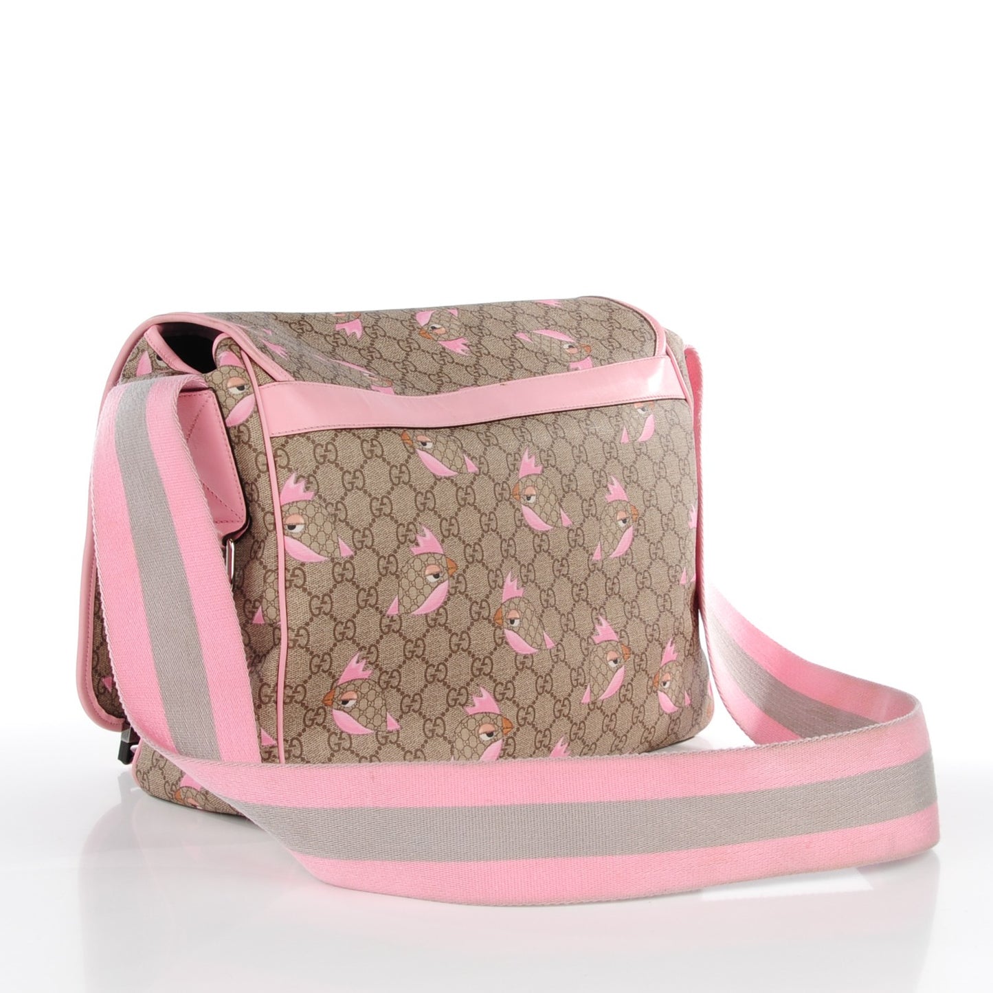 GG Supreme Monogram Zoo Birds Messenger Print Diaper Bag Pink