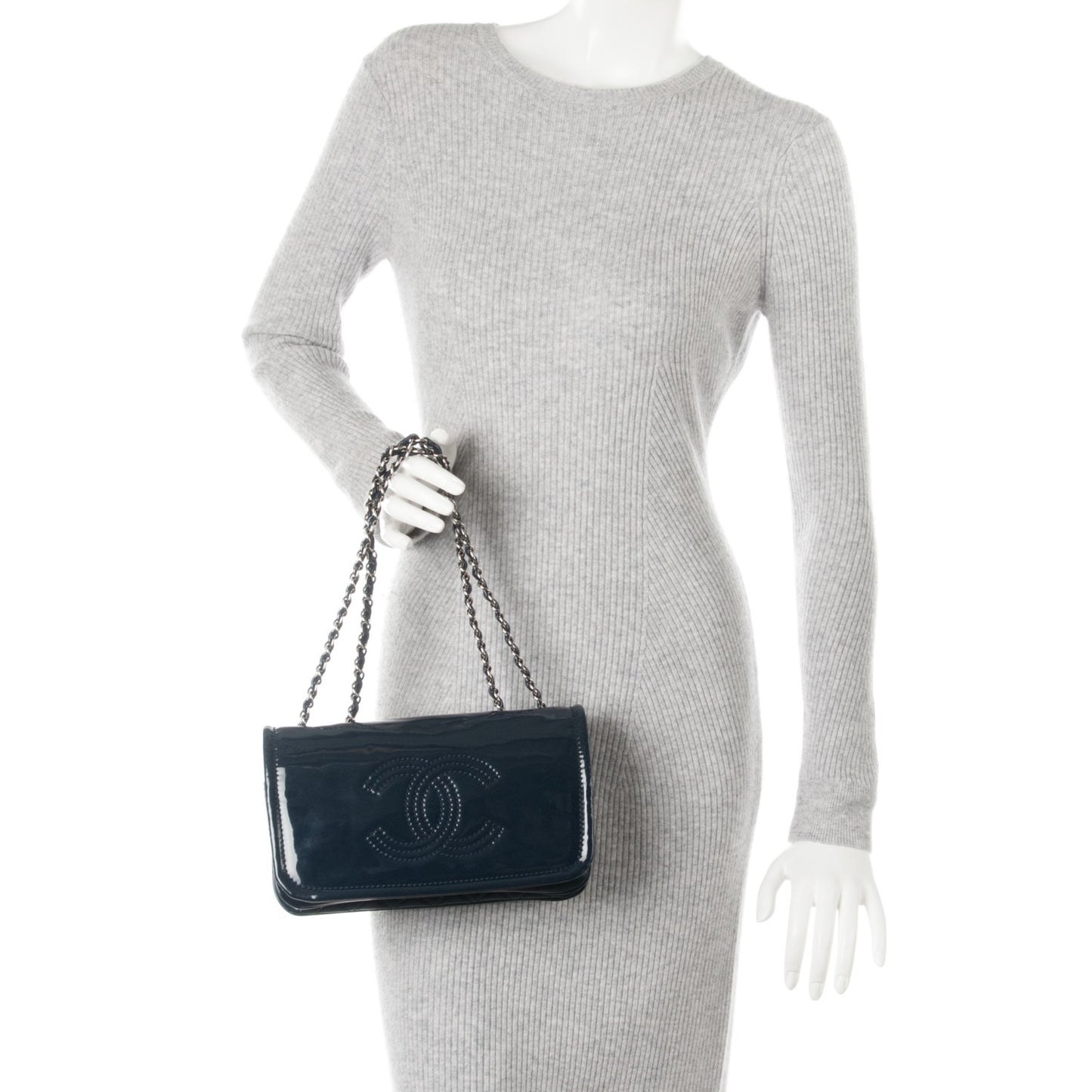 Vinyl Small Lipstick Flap Bag Navy Blue