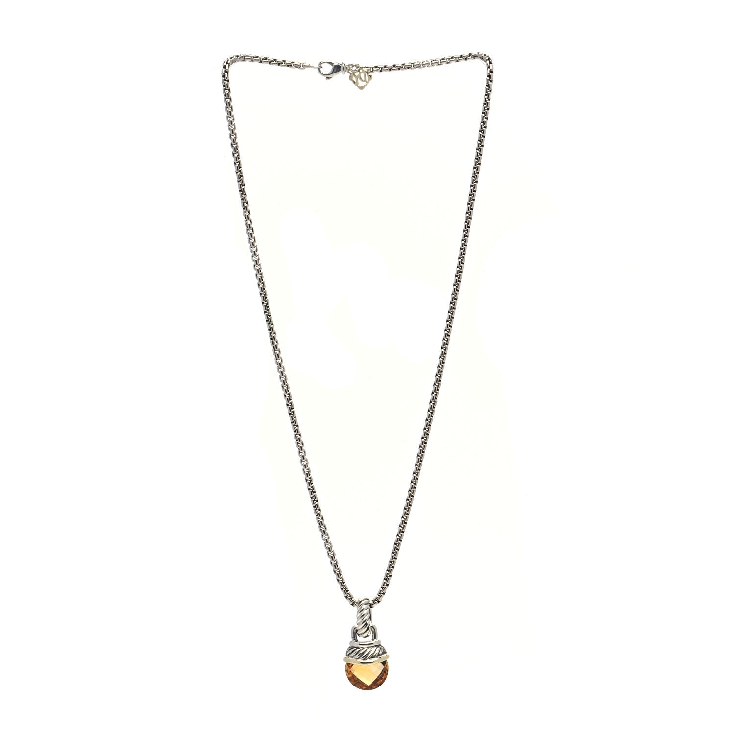David Yurman Sterling Silver 14K Yellow Gold Citrine Acorn Pendant Necklace 2 of 4