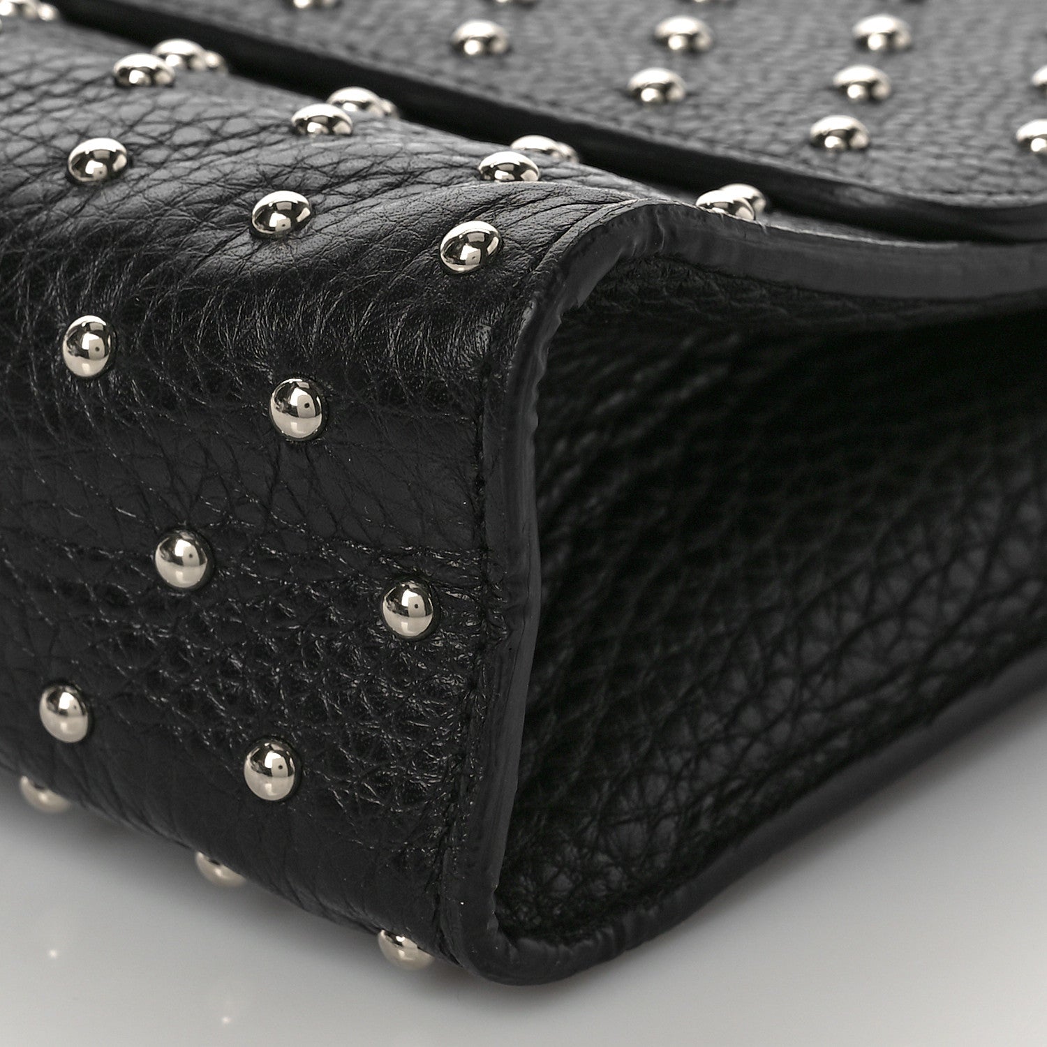 Gucci Calfskin Studded Medium Miss Bamboo Shoulder Bag Black 9 of 14