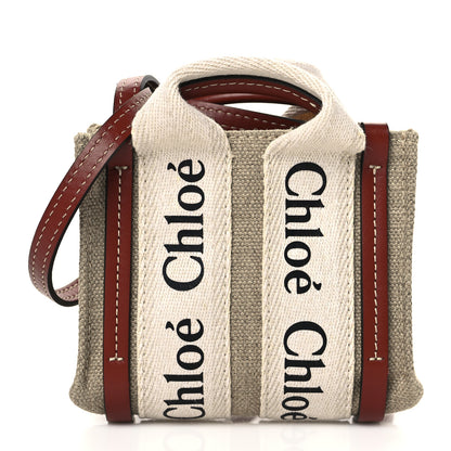 Chloe Cotton Calfskin Nano Woody Ribbon Tote White Brown 1 of 10