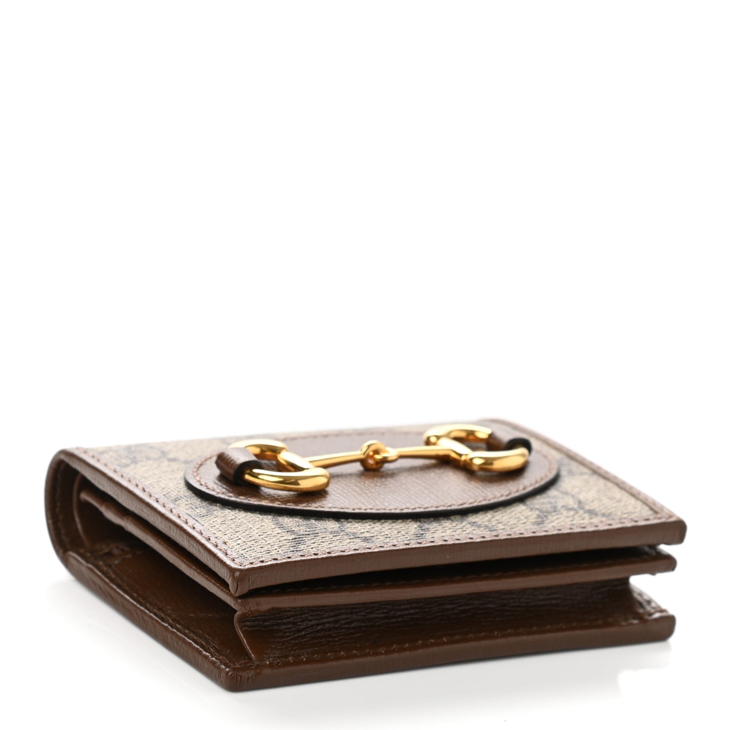 GG Supreme Monogram Horsebit 1955 Card Case Wallet Beige Ebony Brown Sugar
