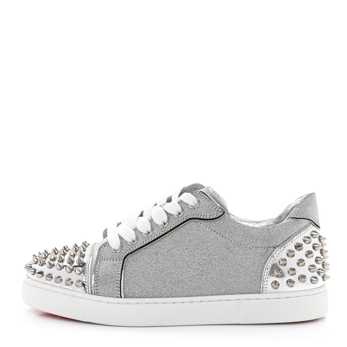 Glitter Metallic Calfskin Spikes Vieira 2 Flat Sneakers 37 Silver