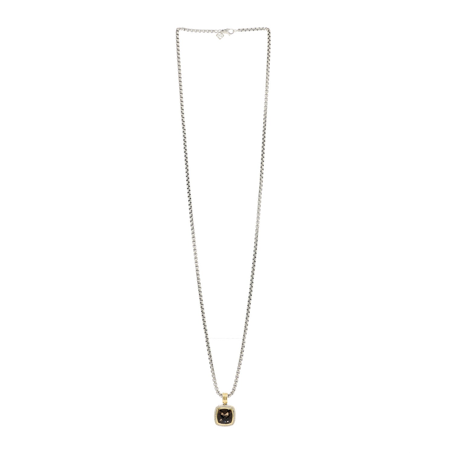 David Yurman Sterling Silver 18K Yellow Gold Diamond Smoky Quartz 14mm Albion Pendant Necklace 3 of 5