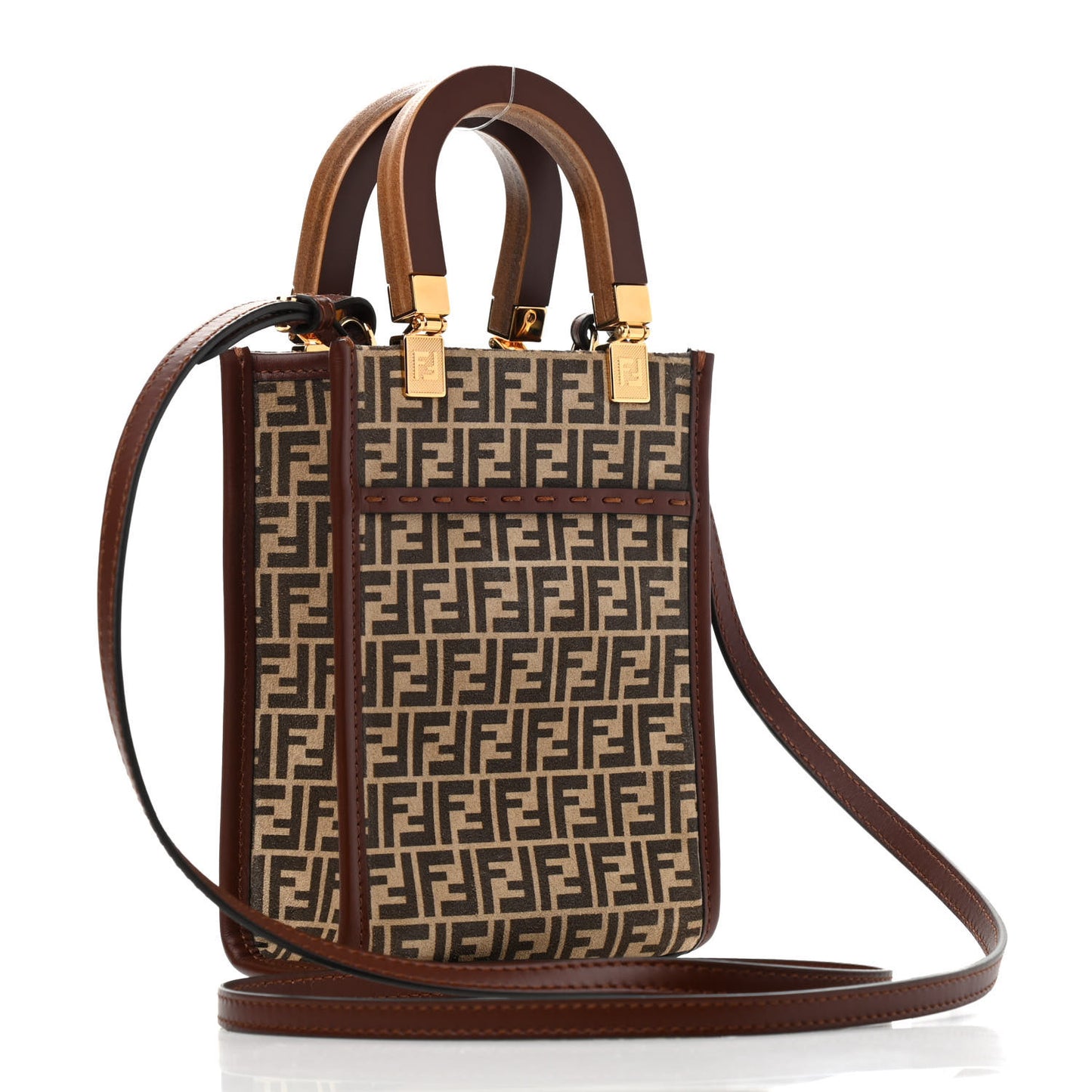 Suede Vitello King Micro FF Mini Fendi Sunshine Shopper Tote Nude Maya Brown