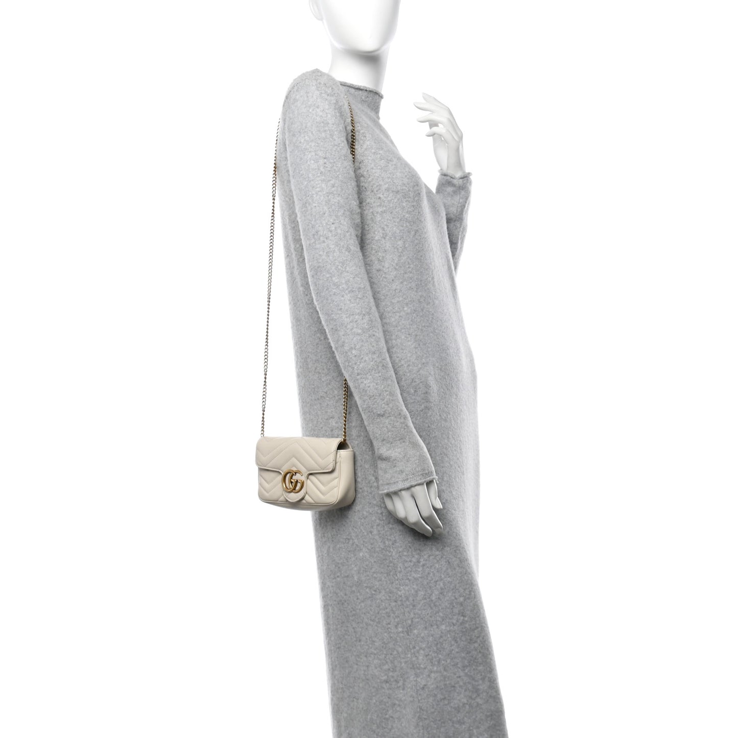 Calfskin Matelasse Super Mini GG Marmont Shoulder Bag White