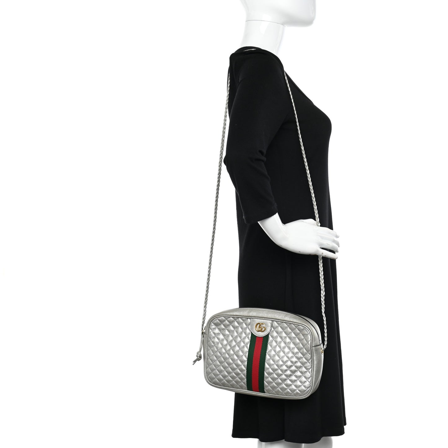 Laminated Nappa Web Trapuntata Small GG Shoulder Bag Argento