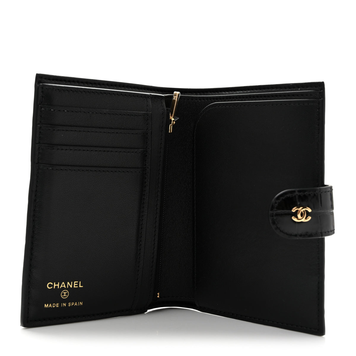 Calfskin Crocodile Embossed Crococo Passport Holder Black