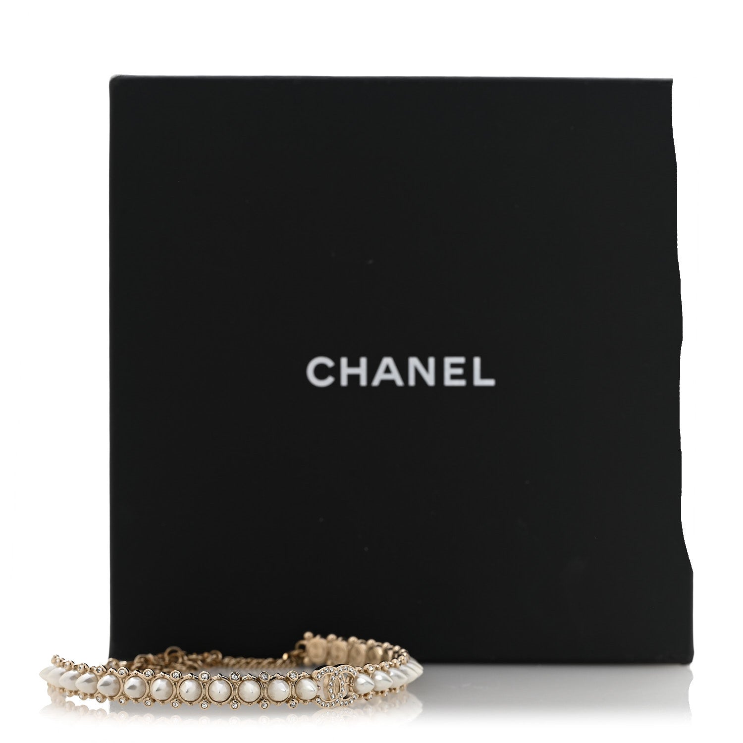 Chanel Strass Crystal Studded Pearl CC Choker Necklace Gold Pearly White 7 of 7