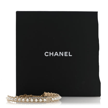 Chanel Strass Crystal Studded Pearl CC Choker Necklace Gold Pearly White 7 of 7