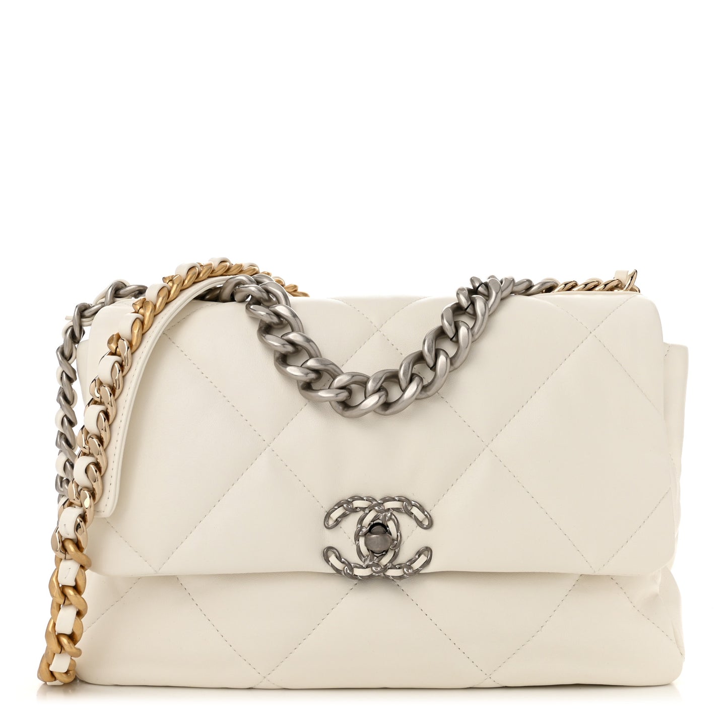 Lambskin Quilted Large Chanel 19 Flap White