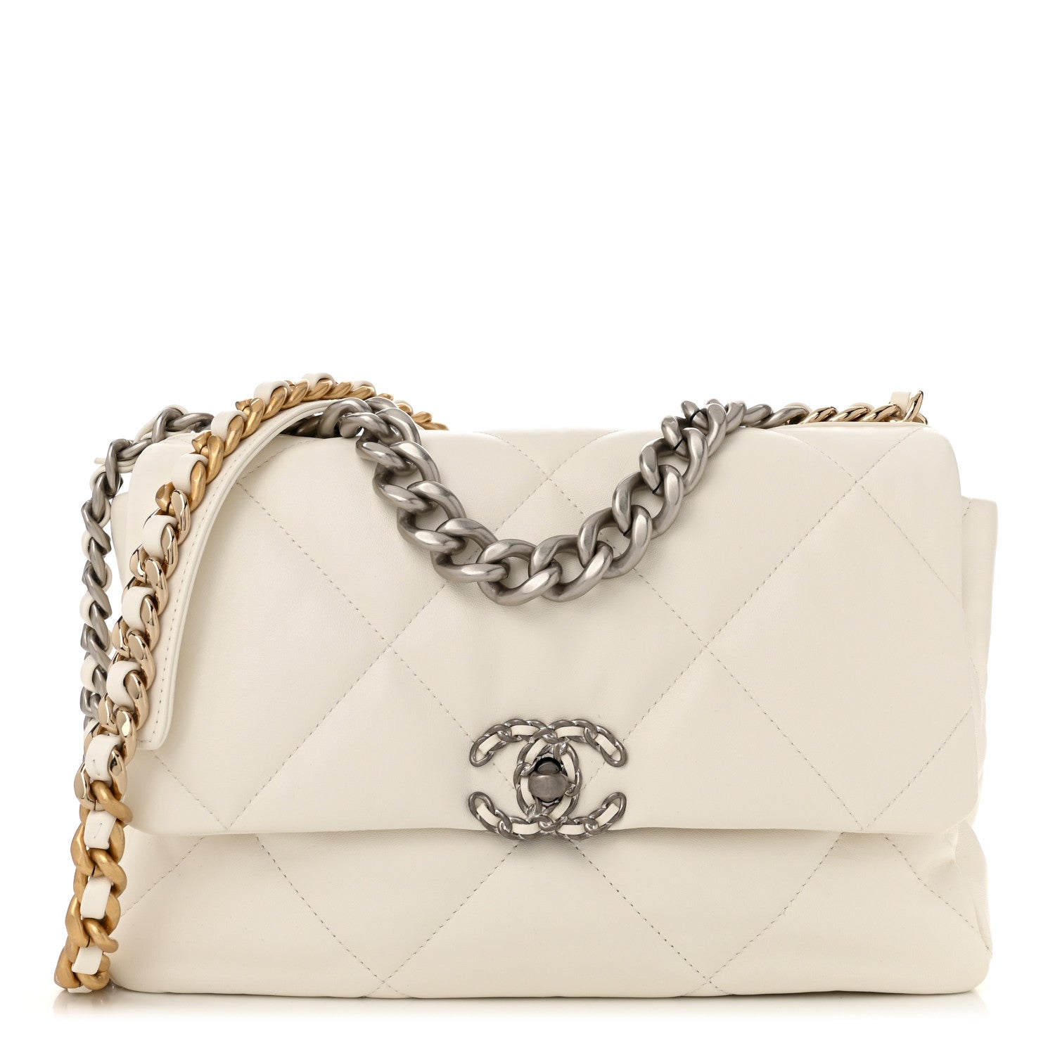 Chanel Lambskin Quilted Large Chanel 19 Flap White 1 of 10