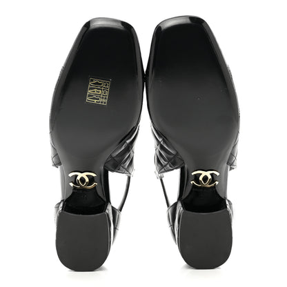 Chanel Lambskin Patent Quilted Cap Toe Mary Jane Flats 37 Black 4 of 8