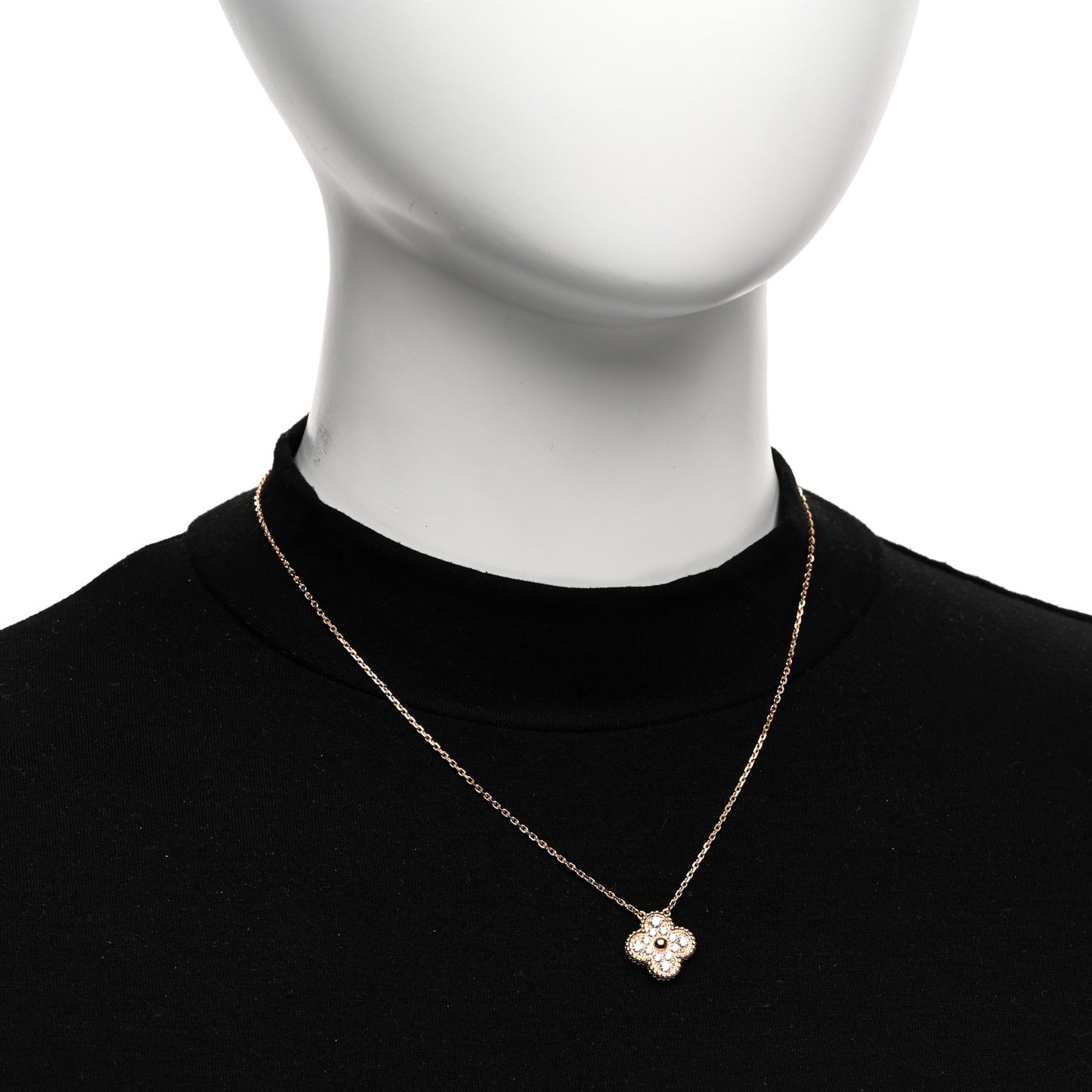 18K Rose Gold Diamond Vintage Alhambra Pendant Necklace