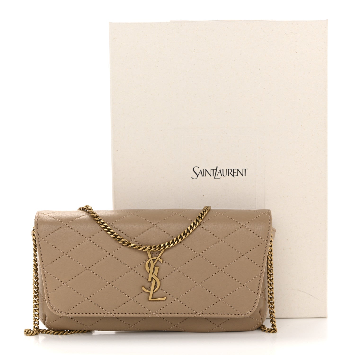 Saint Laurent Lambskin Quilted Gaby Phone Holder Crossbody Dark Toffee 12 of 12