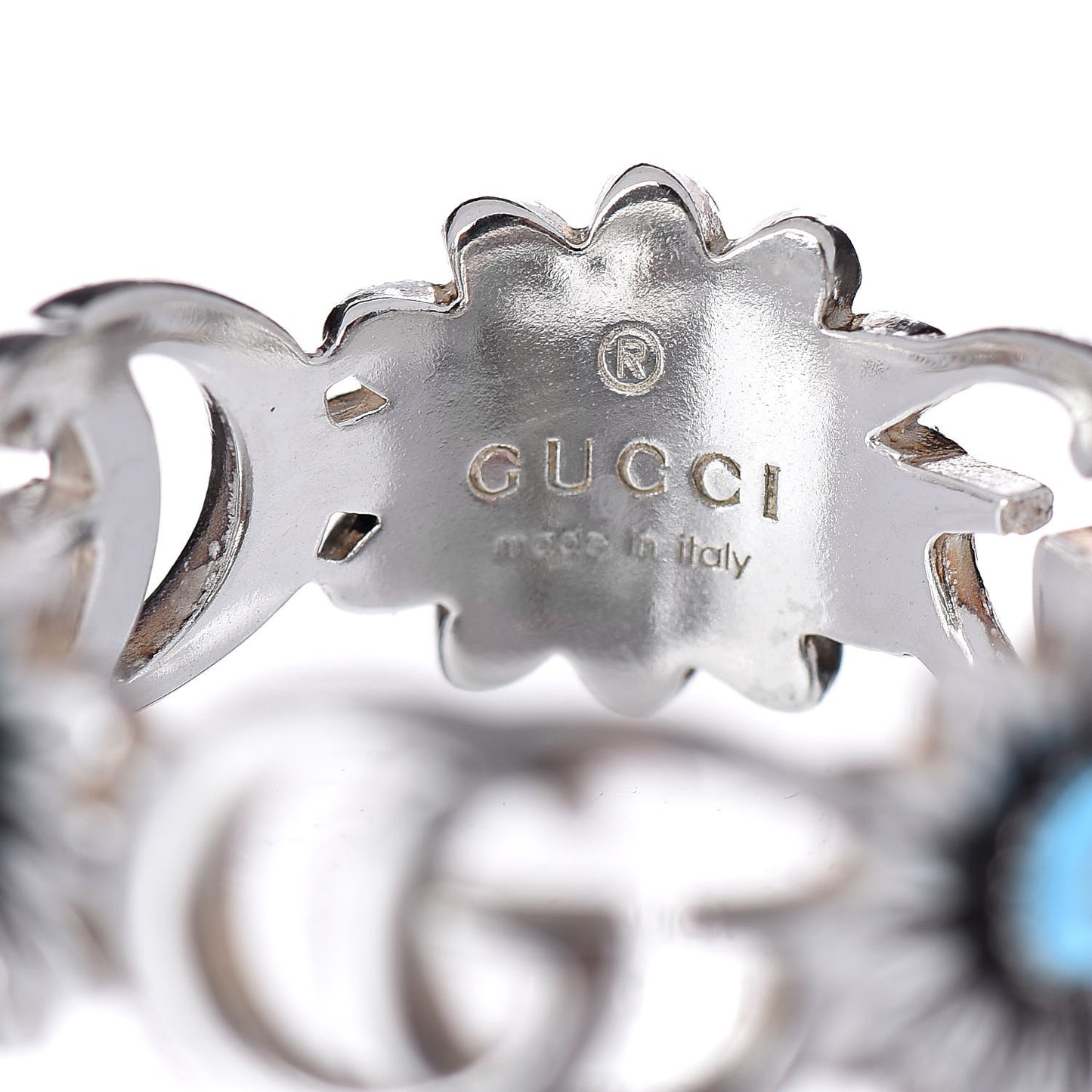 Sterling Silver Topaz Mother of Pearl Turquoise Resin Double G Flower Ring 58 8.25