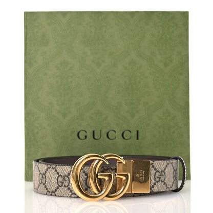 Gucci GG Supreme Monogram Plutone Calfskin Double G Reversible 30mm Belt 85 34 Beige Ebony New Acero 9 of 9