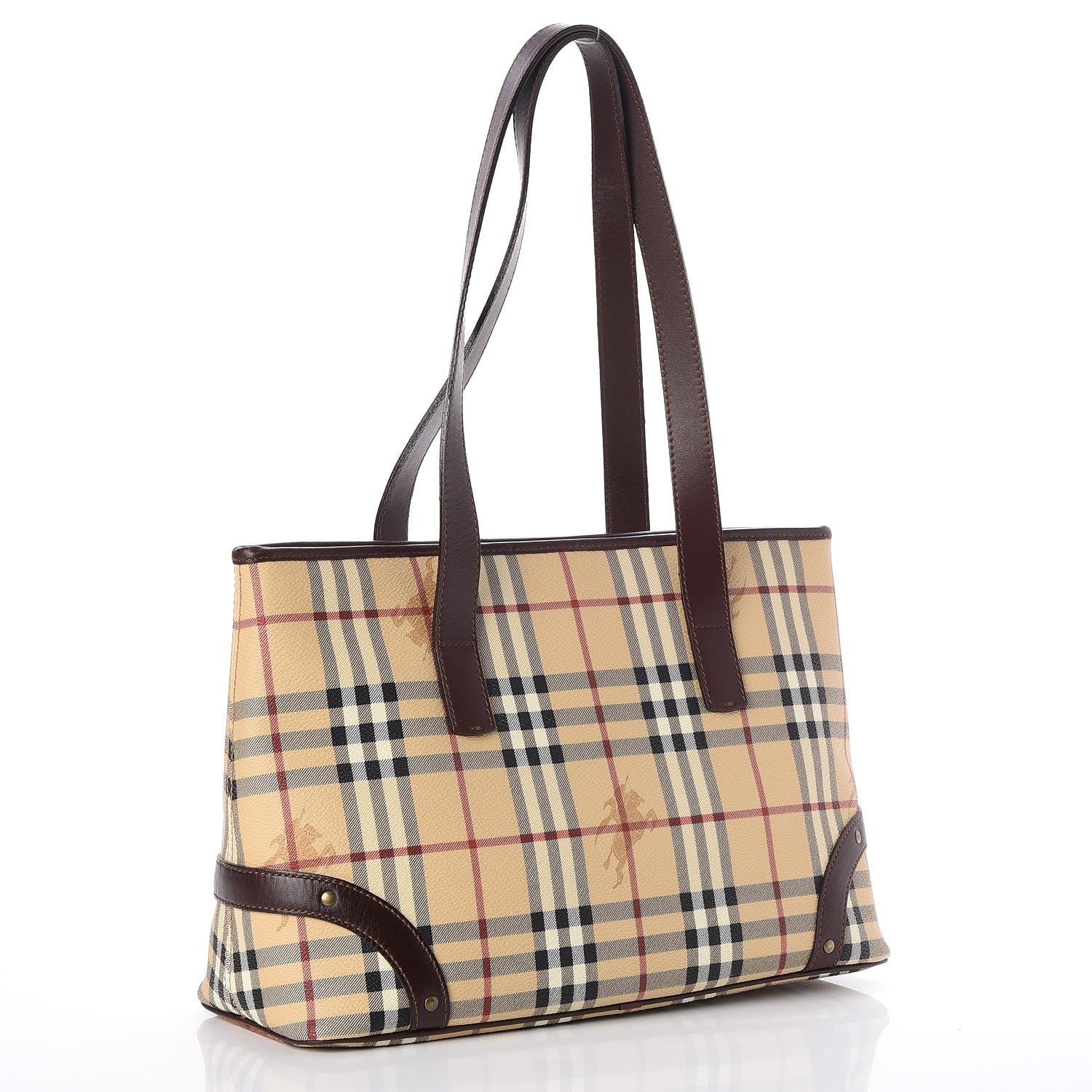 Burberry Haymarket Check Studded Tote Bag Chocolate 3 of 7