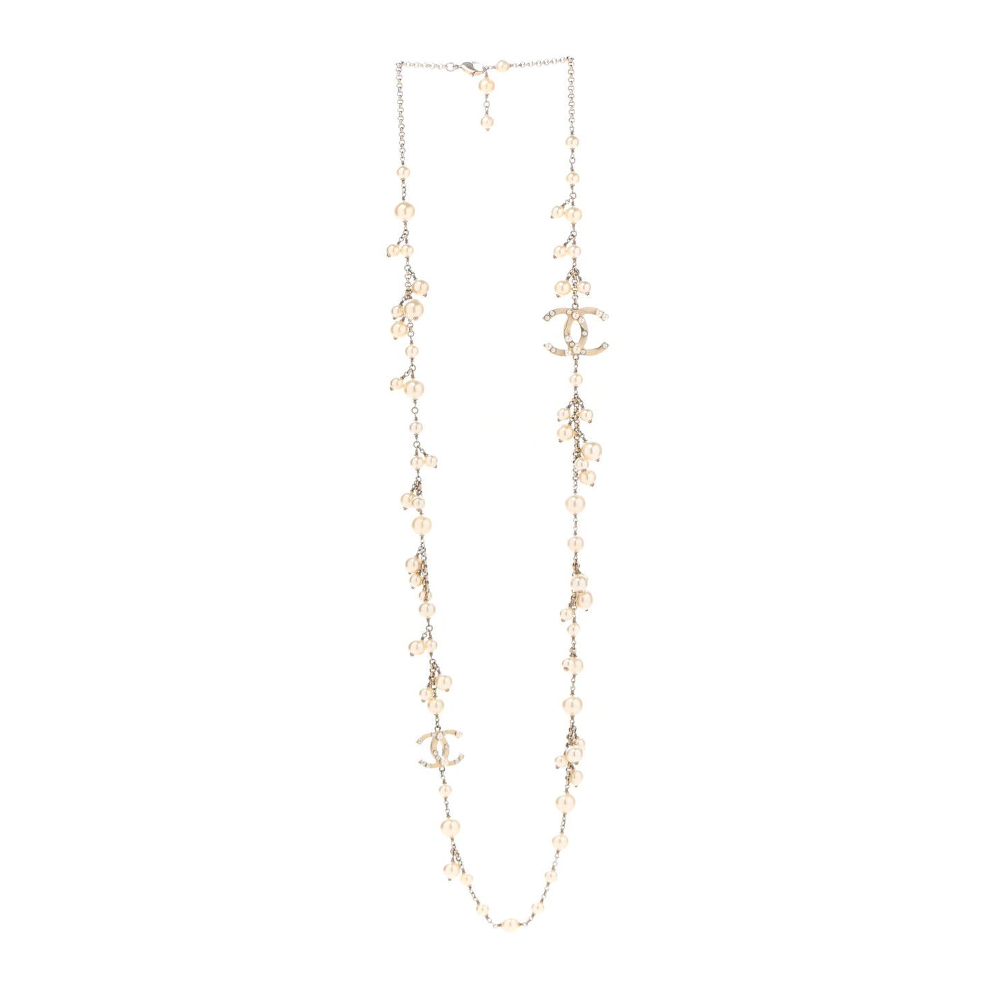 Graduated Pearl CC Long Necklace Gold