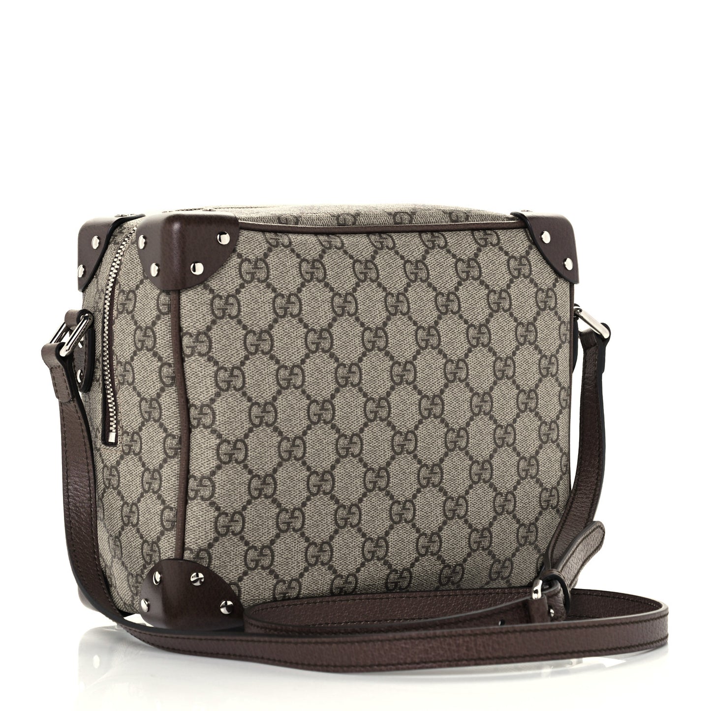 GG Supreme Monogram Textured Calfskin Square Messenger Bag Beige Ebony New Acero