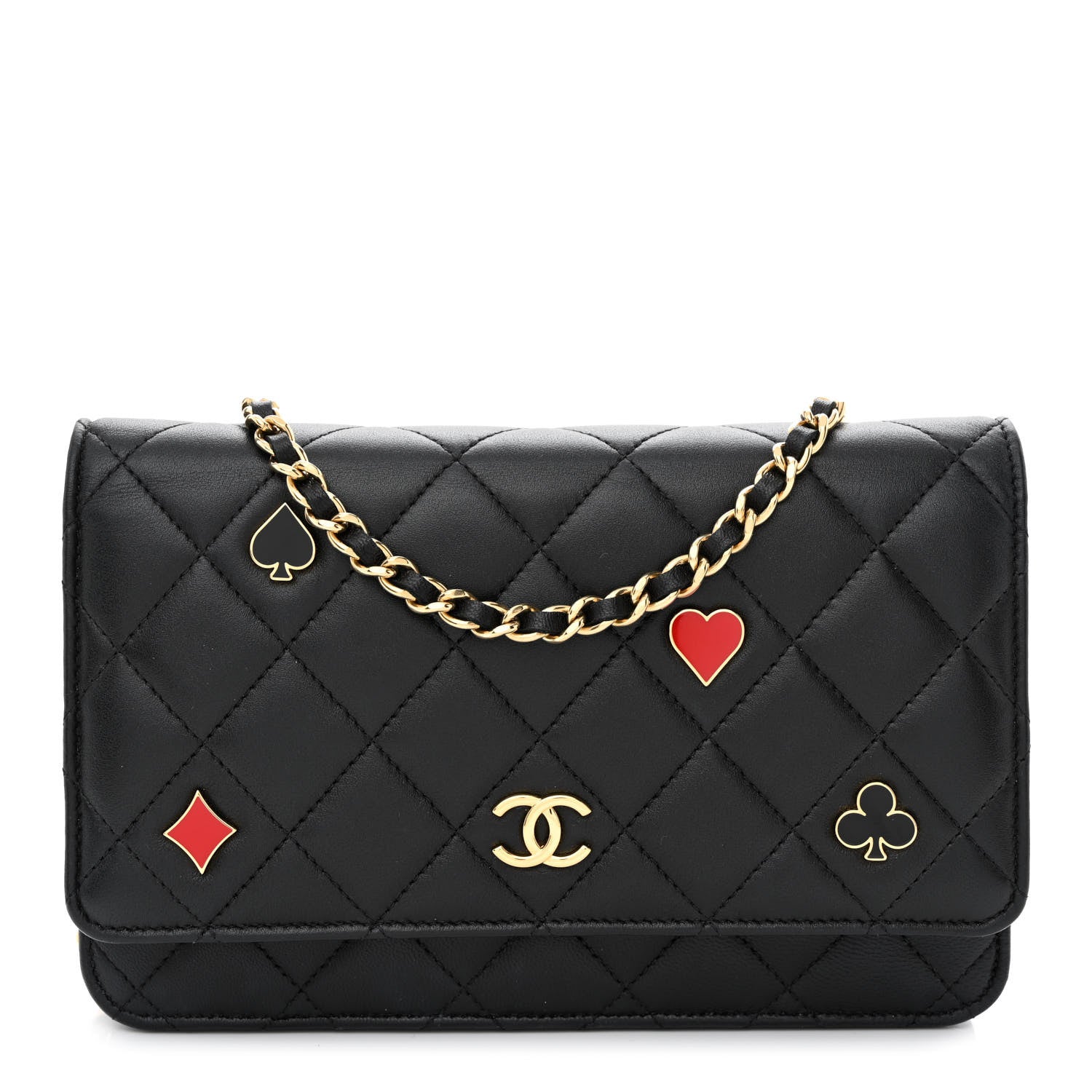 Chanel Lambskin Quilted Enamel Coco Casino Wallet On Chain WOC Black 1 of 13