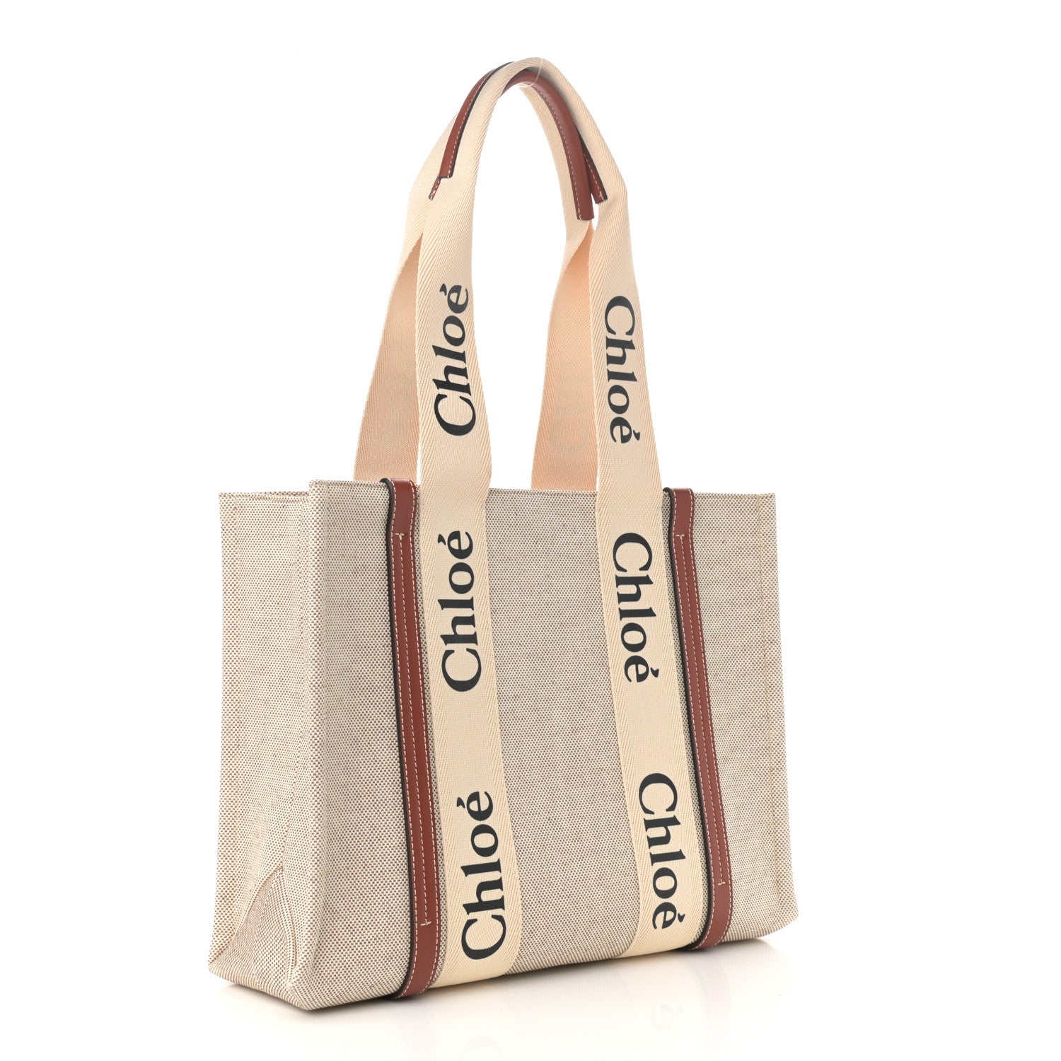 Chloe Cotton Calfskin Medium Woody Ribbon Tote White Brown 3 of 11