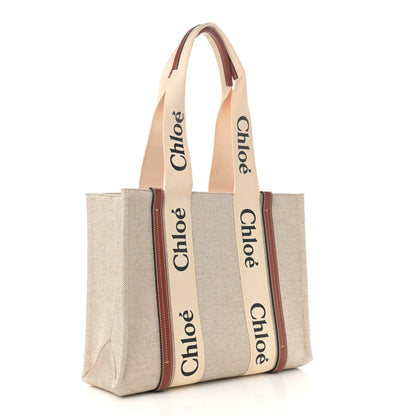 Chloe Cotton Calfskin Medium Woody Ribbon Tote White Brown 3 of 11