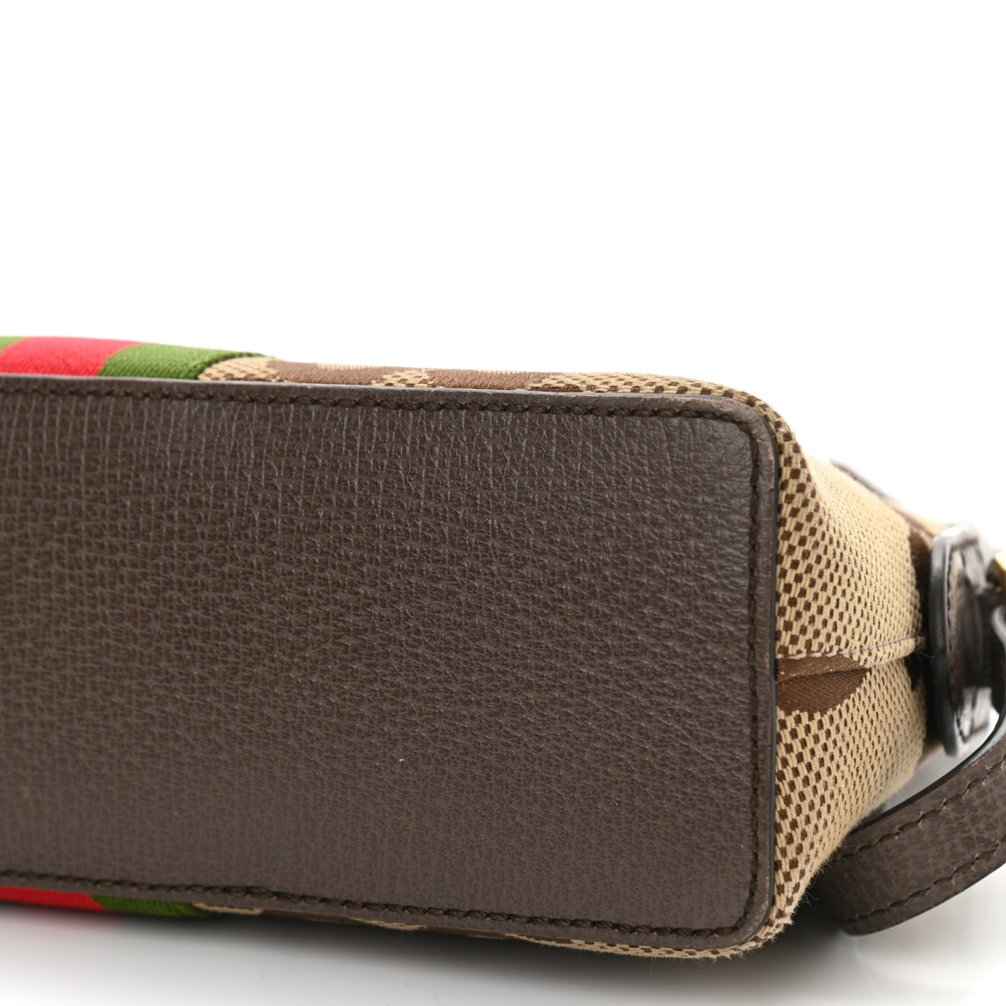 Monogram Jumbo GG Textured Dollar Calfskin Web Small Ophidia Dome Shoulder Bag Camel Ebony New Acero