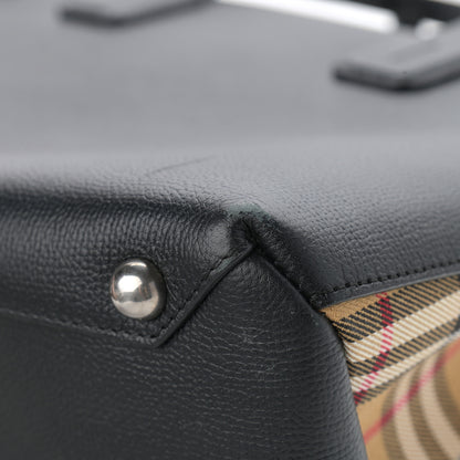 Burberry Derby Calfskin Vintage Check Medium Banner Tote Black 13 of 15