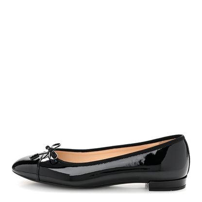 Prada Vernice Cap Toe Logo Bow Ballerina Flats 38.5 Black 1 of 8