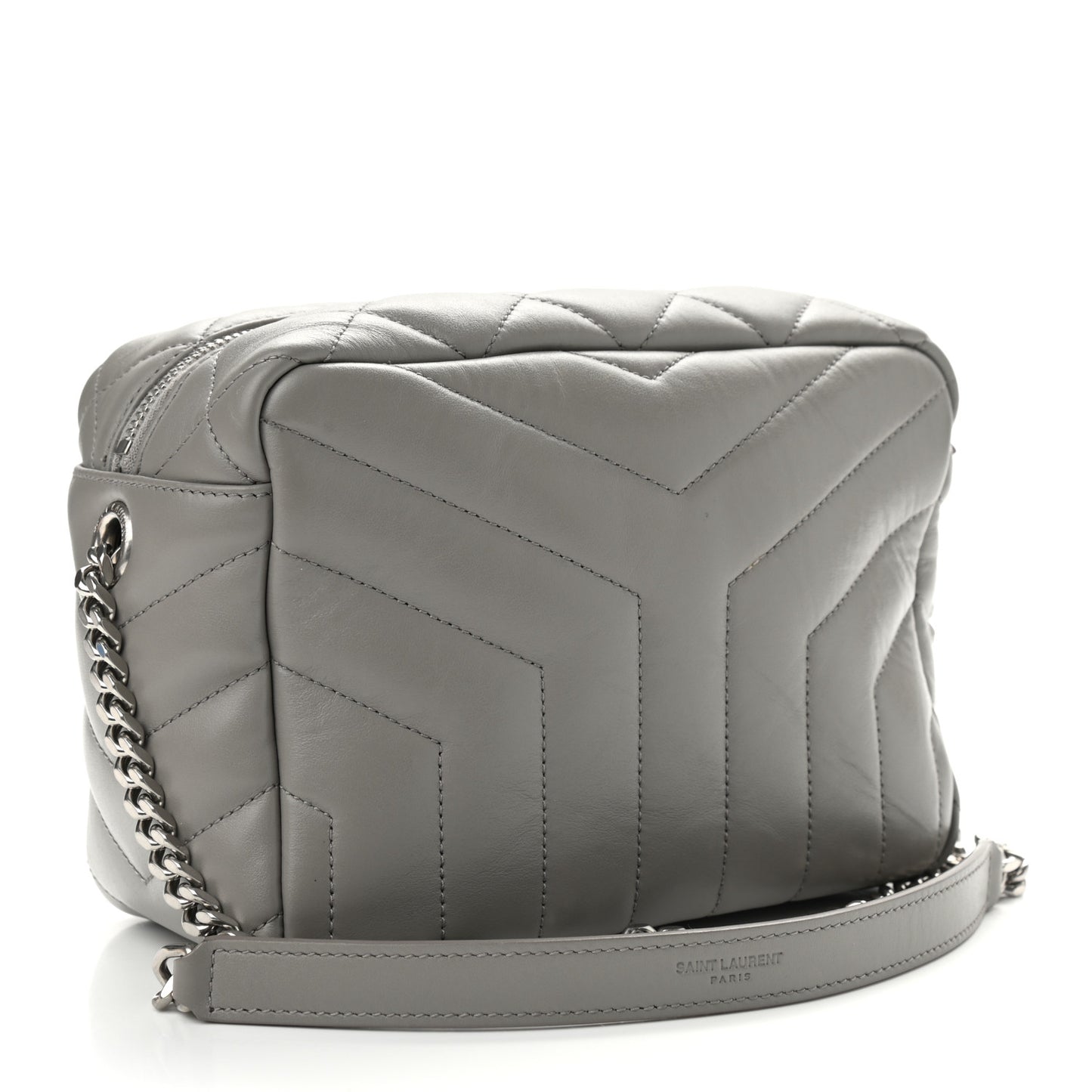 Calfskin Y Quilted Monogram Small Loulou Bowling Bag Light Gray