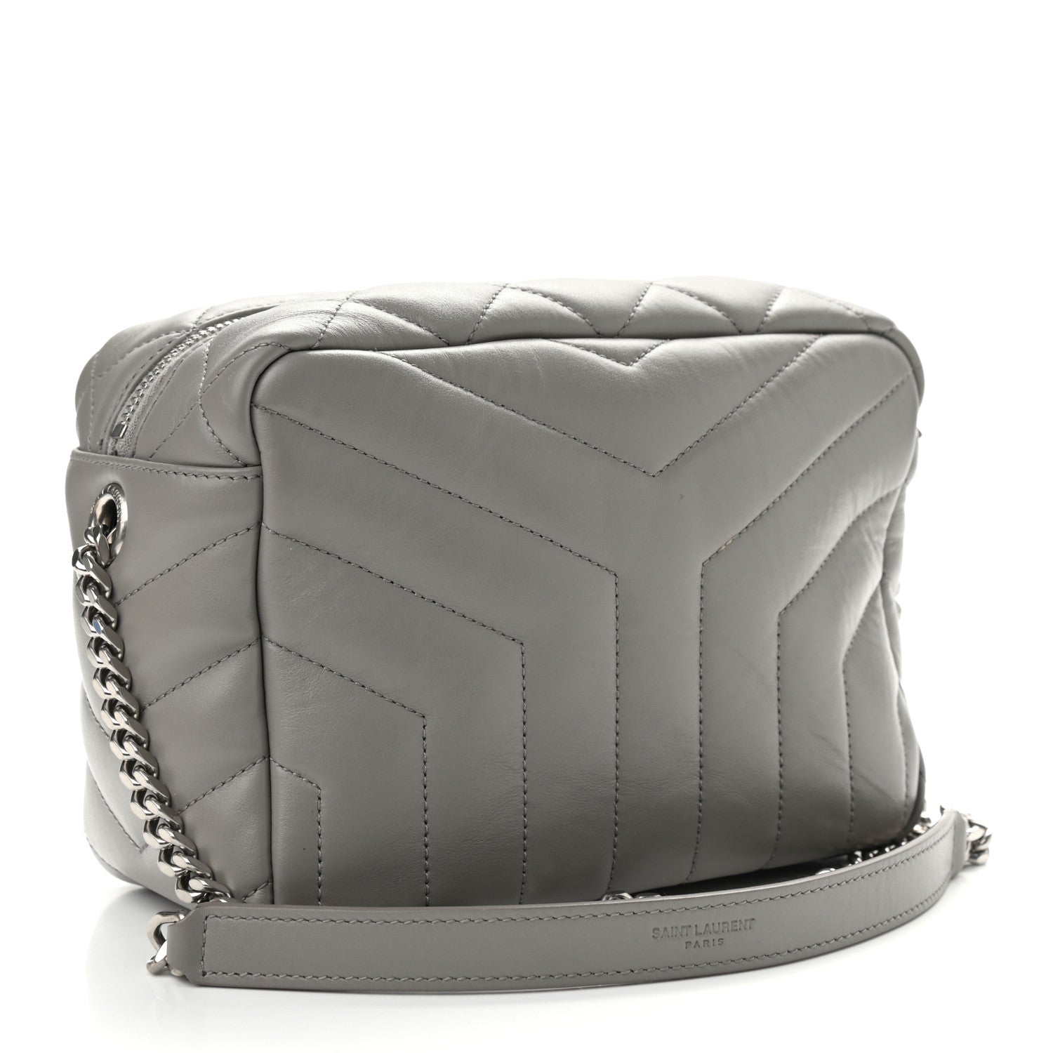 Saint Laurent Calfskin Y Quilted Monogram Small Loulou Bowling Bag Light Gray 3 of 10