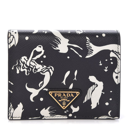 Prada Saffiano Mermaid Print Card Holder Black 1 of 8