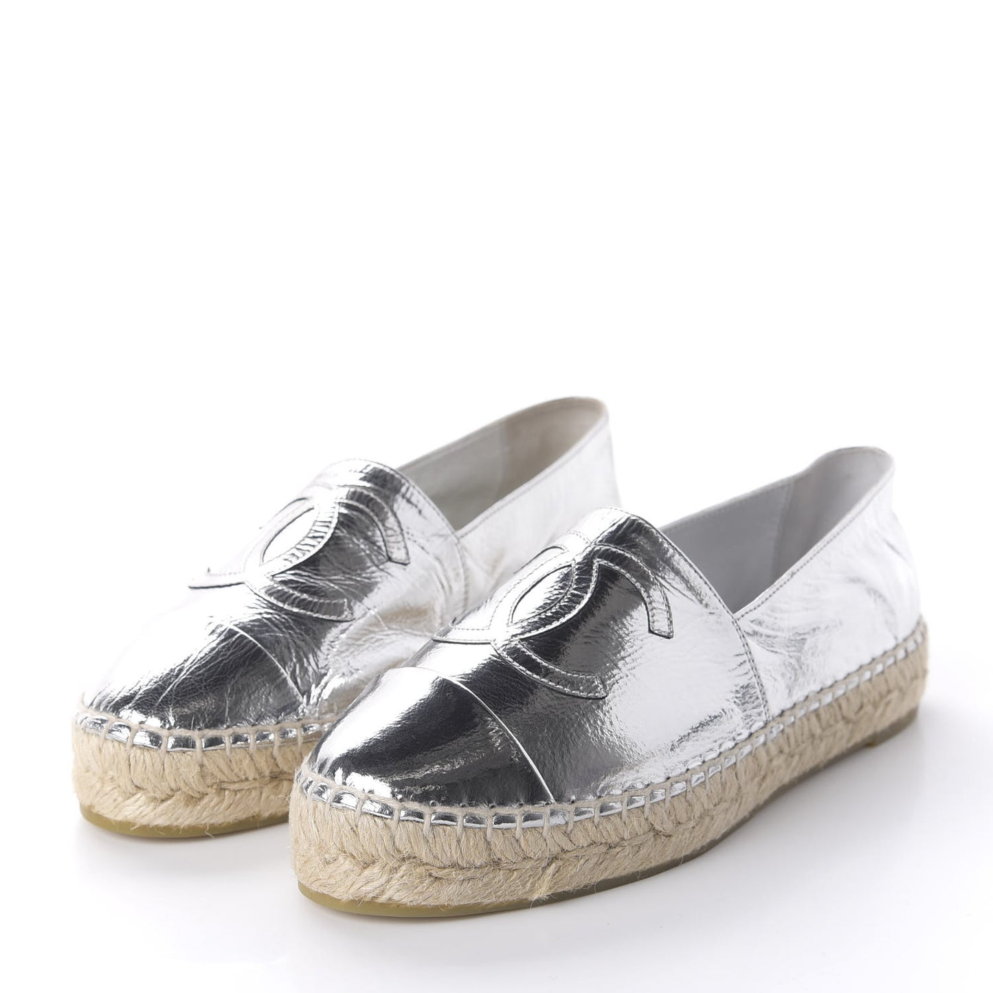 Laminated Goatskin CC Espadrilles 35 Silver