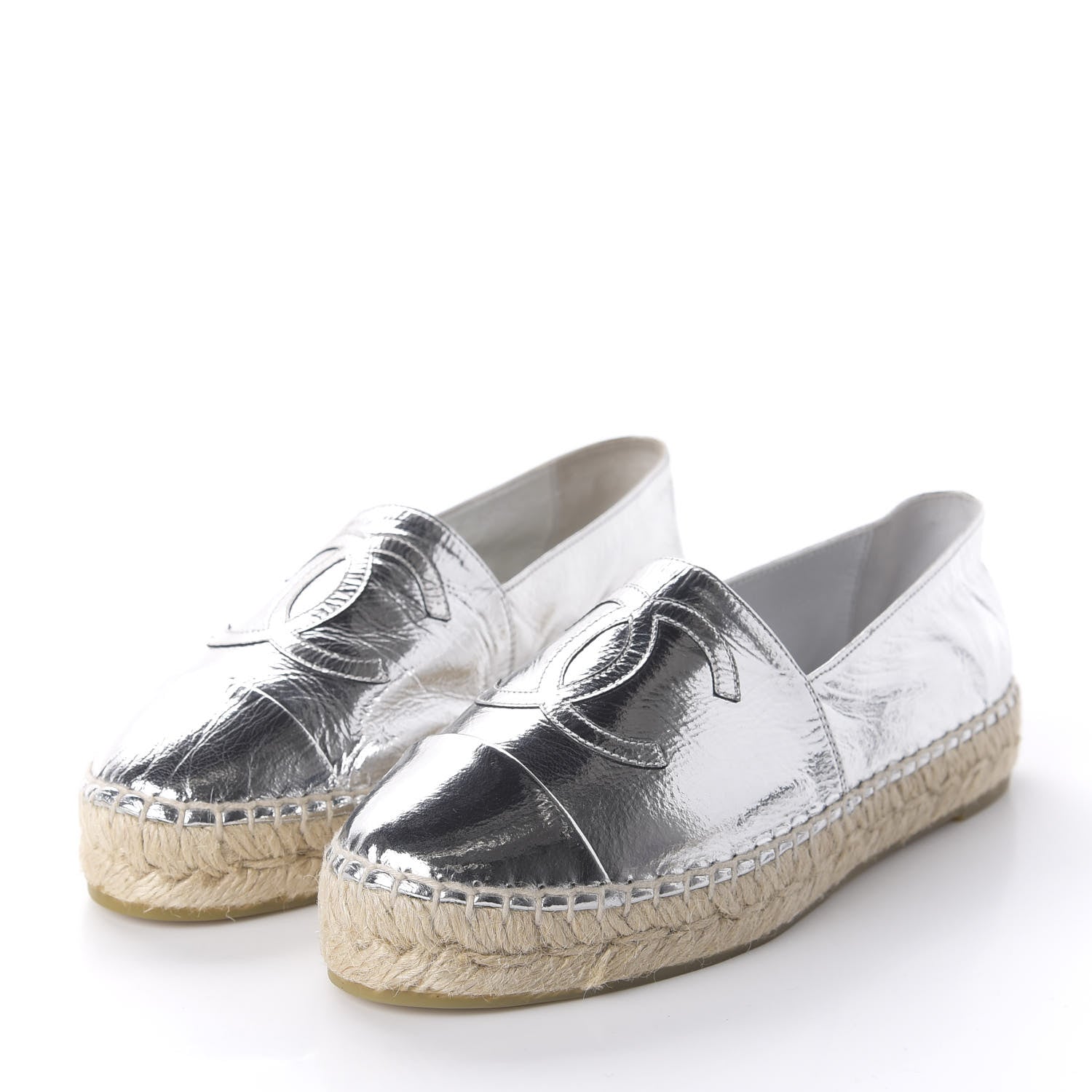 Chanel Laminated Goatskin CC Espadrilles 35 Silver 3 of 10