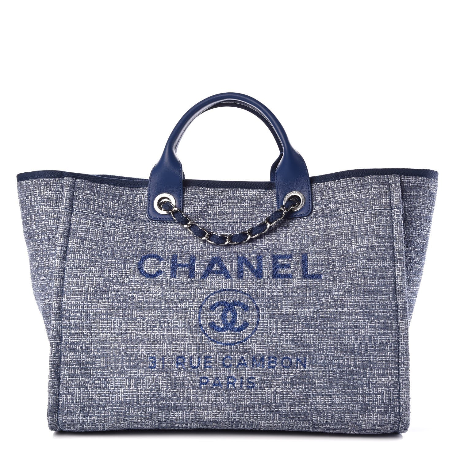 Chanel Woven Straw Raffia Large Deauville Tote Dark Blue 1 of 8