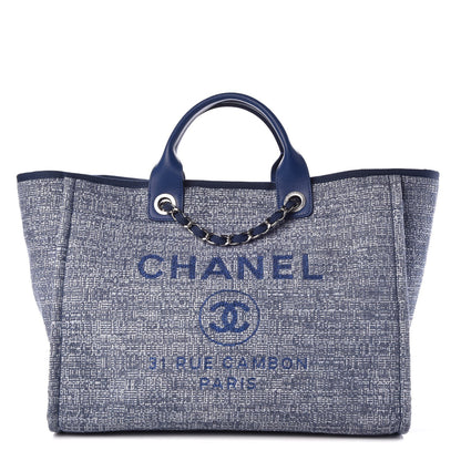 Chanel Woven Straw Raffia Large Deauville Tote Dark Blue 1 of 8