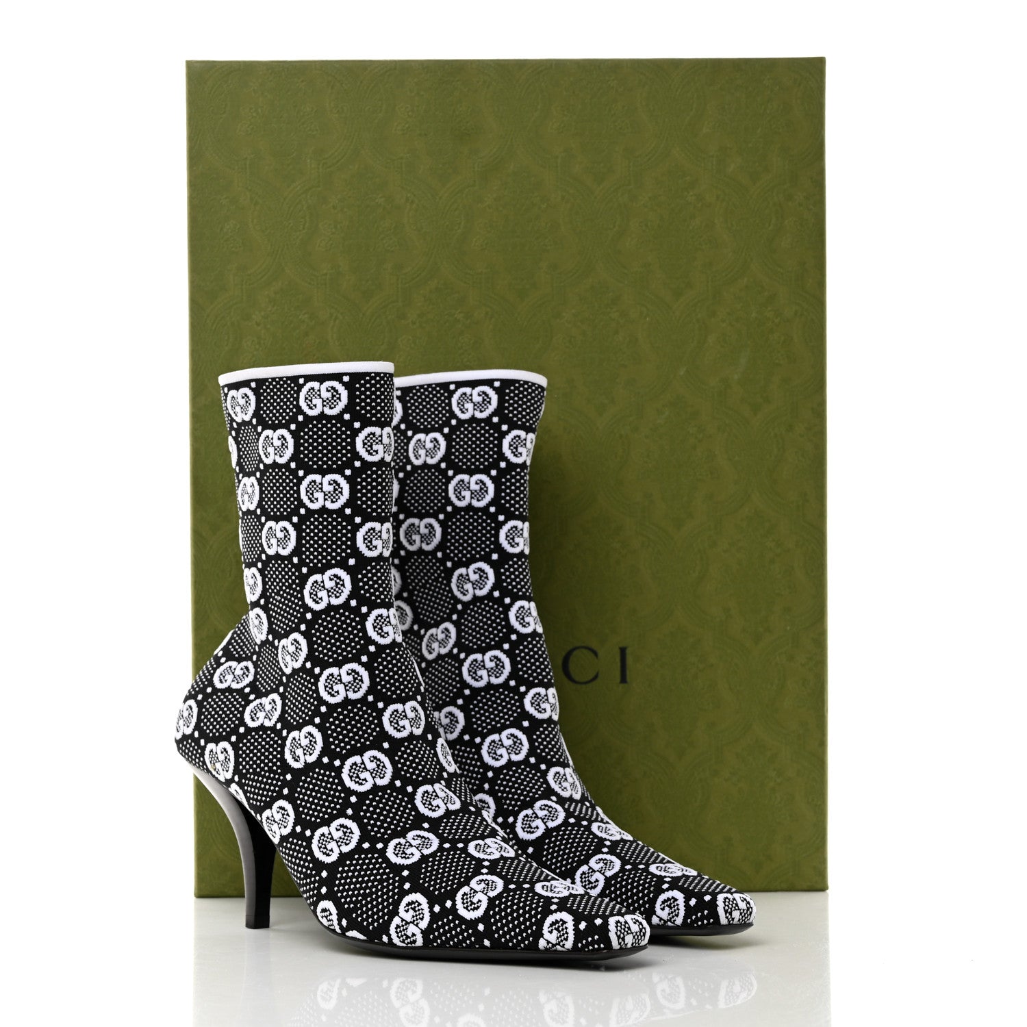 Gucci Technical Jersey Knit GG Monogram Square G 75mm Ankle Boots 38 Black Great White 8 of 8